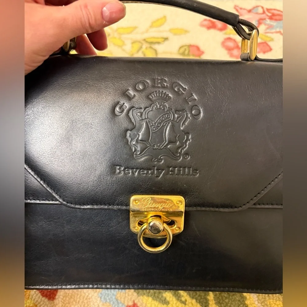 RARE 90’s Vintage GIORGIO BEVERLY HILLS Black Leather Top Handle Bag - Picture 6 of 16